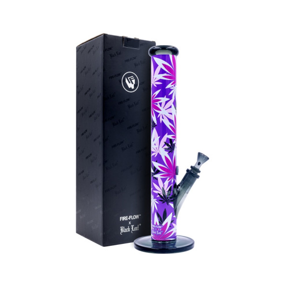 Fire-Flow x Black Leaf • Glass Bong Pink Leaves • 40cm
